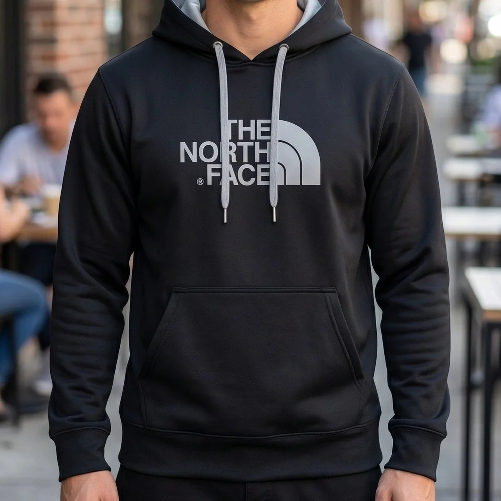 The North Face Mens Pullover Hoodie Black Grey Logo Performance Sweatshirt S‎